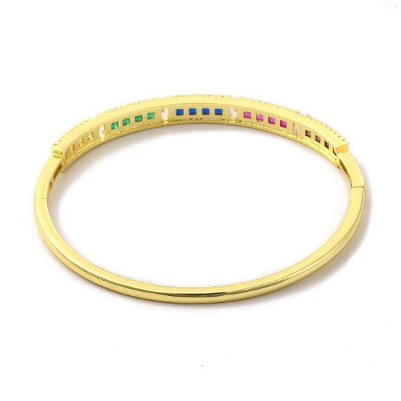 Colorful Cubic Zirconia Rectangle Hinged Bangle Bracelet NWOT - Picture 3 of 4